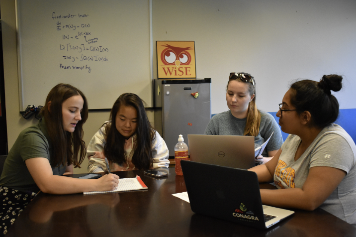 Group of students studying in the WiSE office