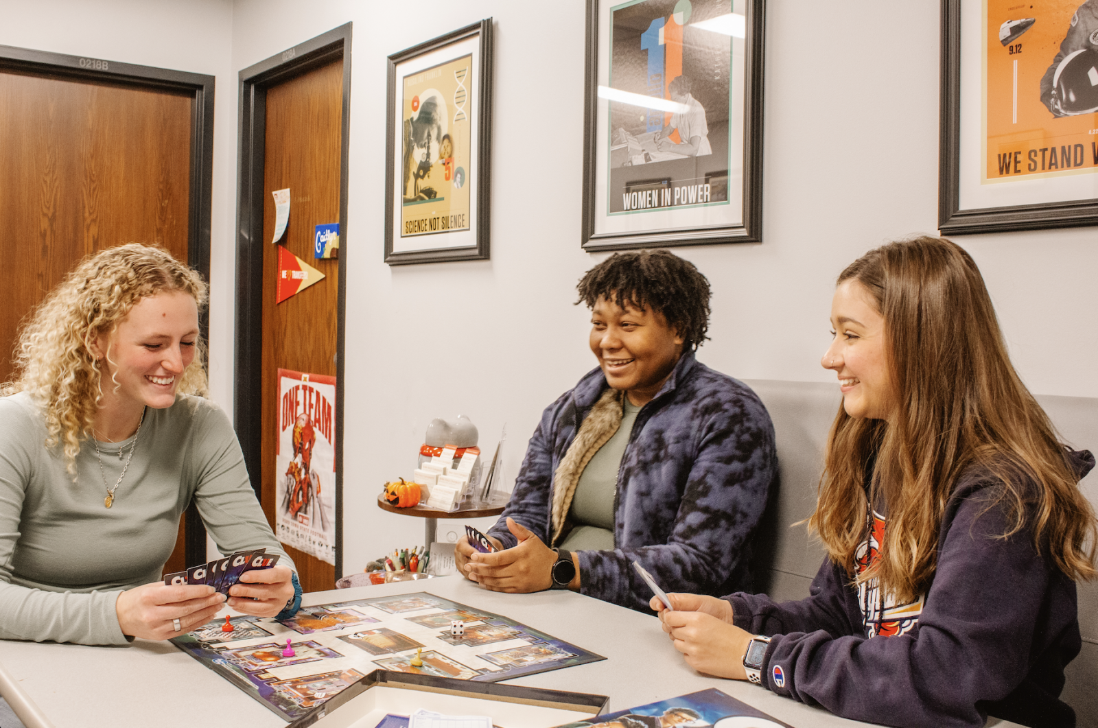 Students playing a card game